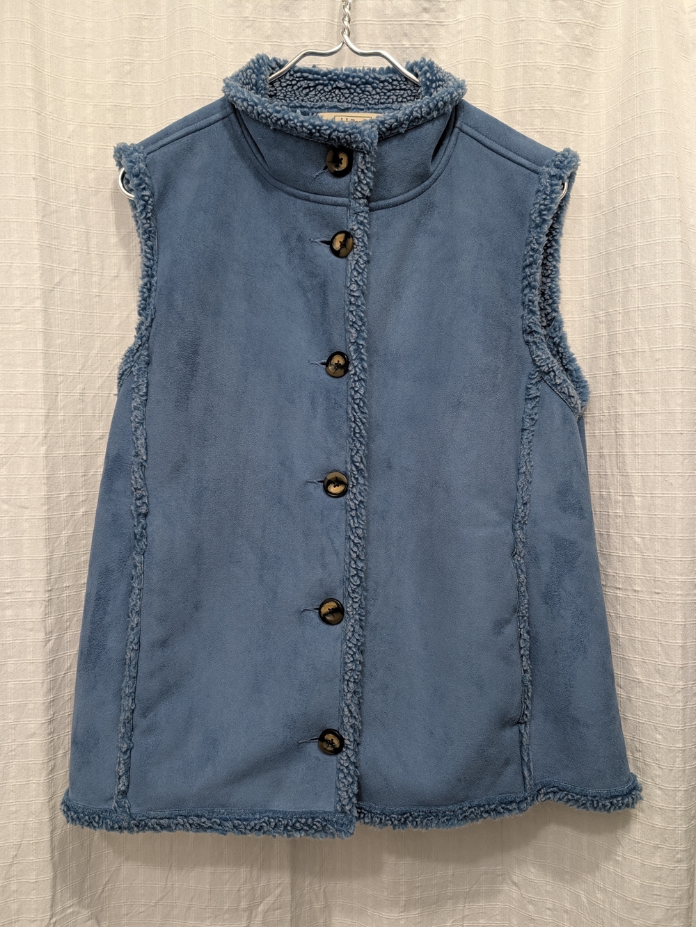 Vintage L.L. Bean Faux Suede Sherpa Lined Vest Periwinkle Blue Large / XL Rare